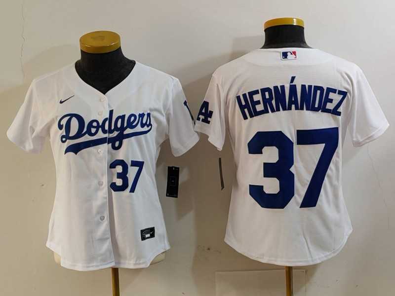 Womens Los Angeles Dodgers #37 Teoscar Hernandez Number White Cool Base Stitched Jerseys